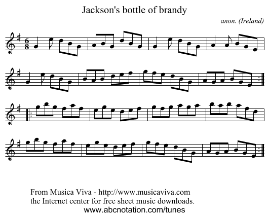 Jackson's bottle of brandy - staff notation