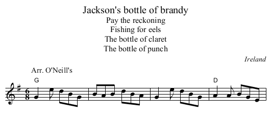 Jackson's bottle of brandy - staff notation