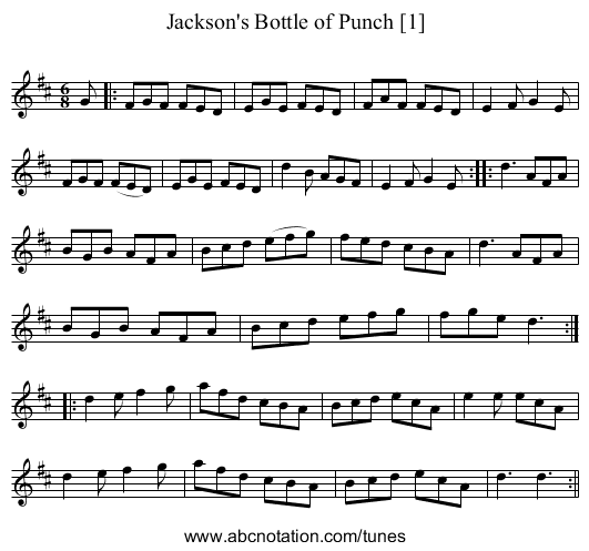 Jackson's Bottle of Punch [1] - staff notation