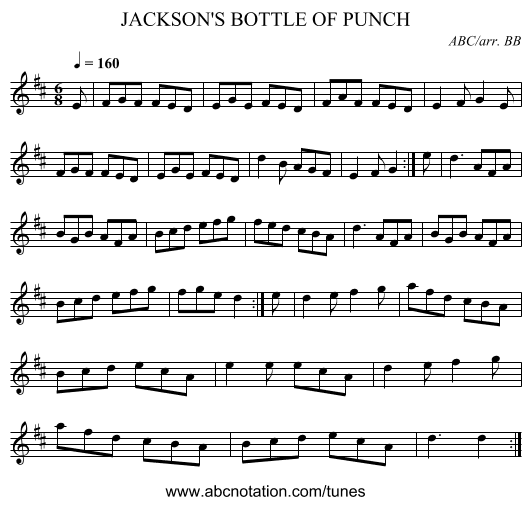 JACKSON'S BOTTLE OF PUNCH - staff notation