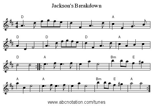 Jackson's Breakdown - staff notation