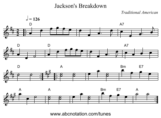 Jackson's Breakdown - staff notation