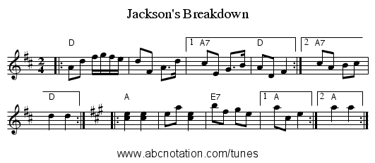 Jackson's Breakdown - staff notation