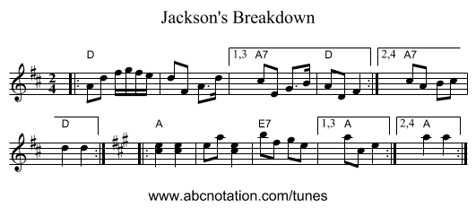 Jackson's Breakdown - staff notation