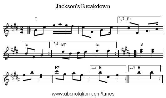 Jackson's Breakdown - staff notation