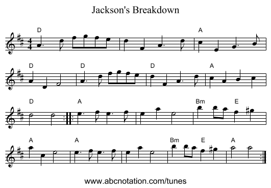 Jackson's Breakdown - staff notation