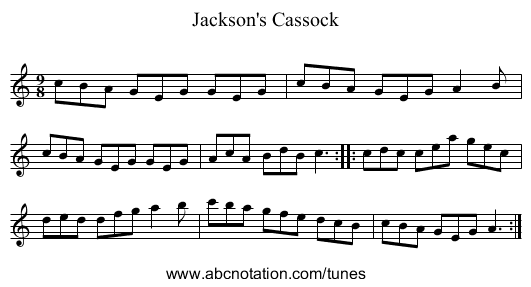 Jackson's Cassock - staff notation