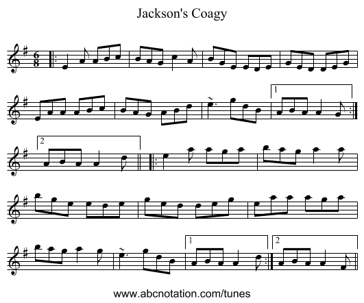 Jackson's Coagy - staff notation