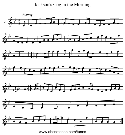 Jackson's Cog in the Morning - staff notation