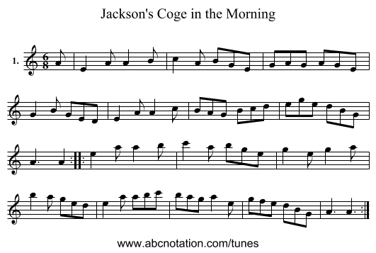Jackson's Coge in the Morning - staff notation