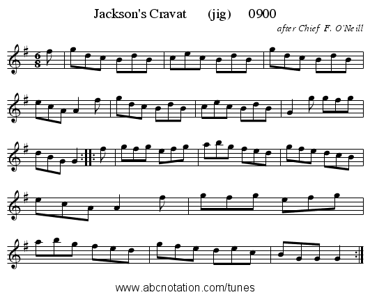 Jackson's Cravat (jig) 0900 - staff notation