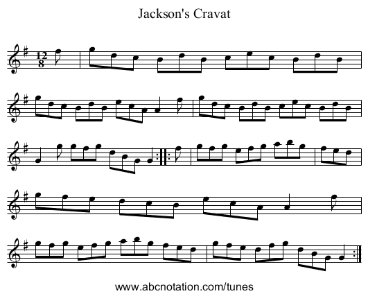 Jackson's Cravat - staff notation