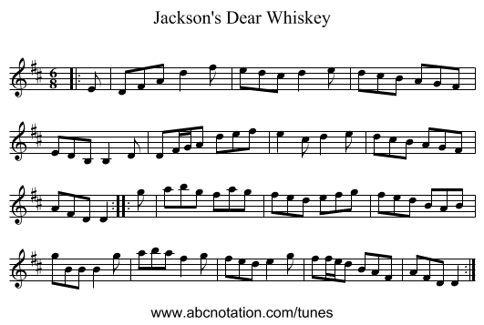 Jackson's Dear Whiskey - staff notation