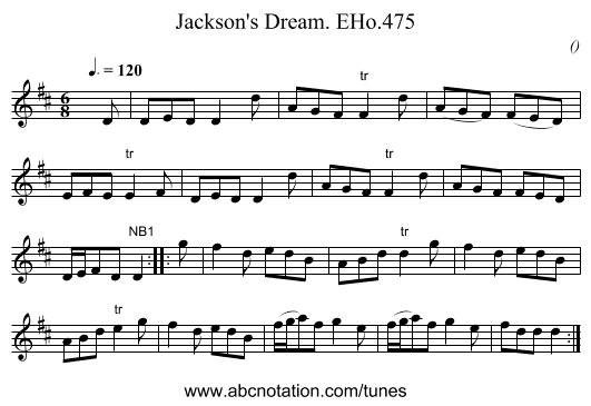 Jackson's Dream. EHo.475 - staff notation