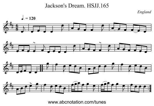 Jackson's Dream. HSJJ.165 - staff notation