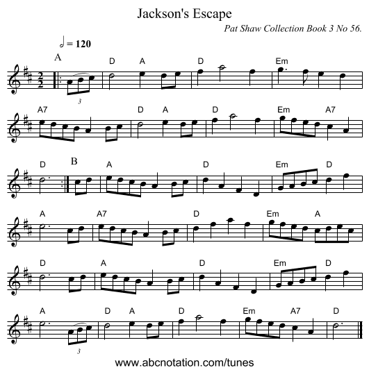Jackson's Escape - staff notation