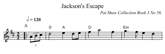Jackson's Escape - staff notation