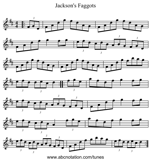 Jackson's Faggots - staff notation