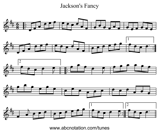 Jackson's Fancy - staff notation