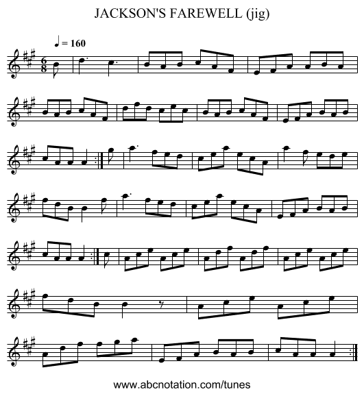 JACKSON'S FAREWELL (jig) - staff notation