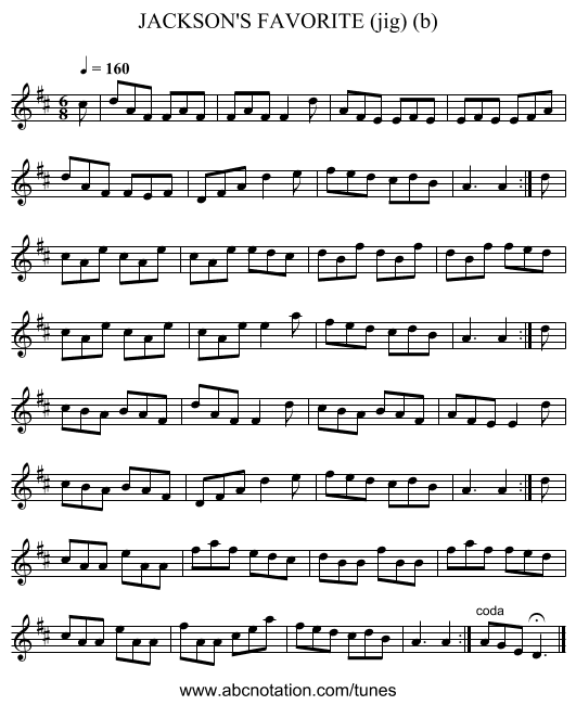 JACKSON'S FAVORITE (jig) (b) - staff notation