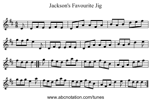 Jackson's Favourite Jig - staff notation