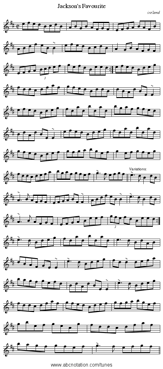 Jackson's Favourite - staff notation