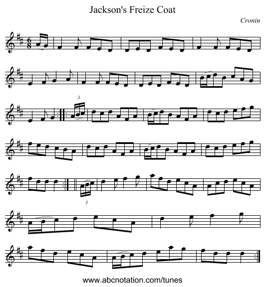 Jackson's Freize Coat - staff notation