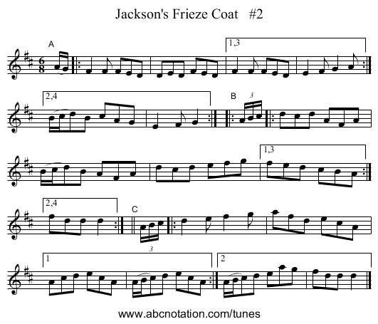 Jackson's Frieze Coat   #2 - staff notation