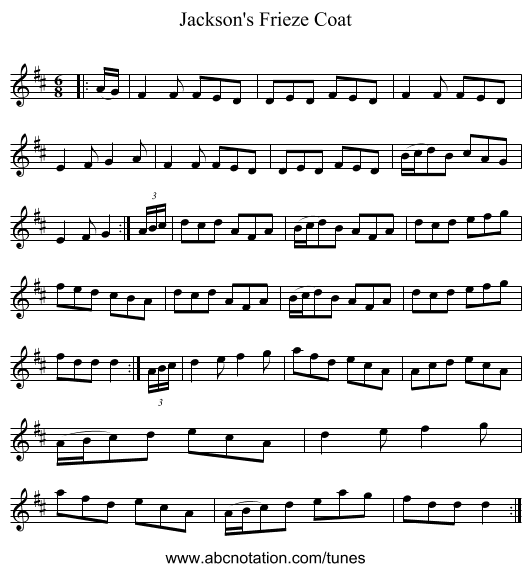 Jackson's Frieze Coat - staff notation