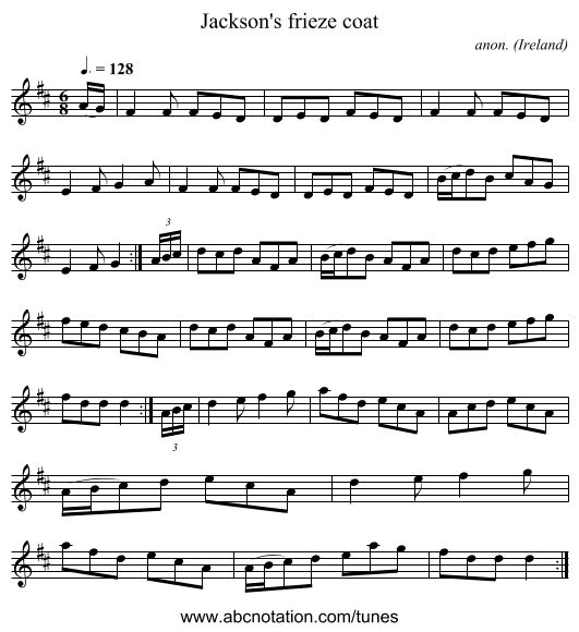 Jackson's frieze coat - staff notation