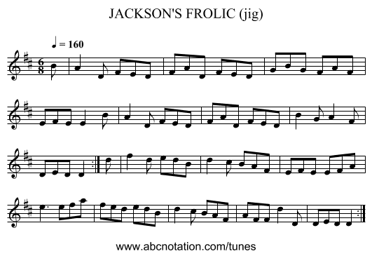 JACKSON'S FROLIC (jig) - staff notation