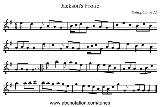 Jackson's Frolic - staff notation