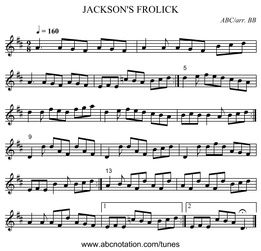 JACKSON'S FROLICK - staff notation