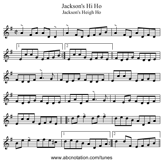 Jackson's Hi Ho - staff notation