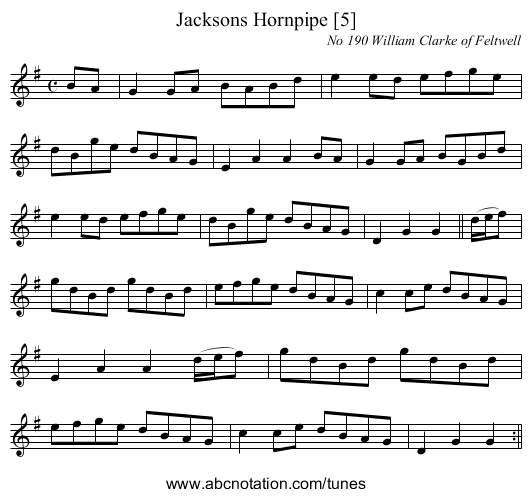 Jacksons Hornpipe [5] - staff notation