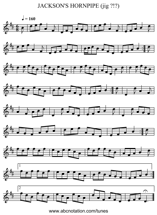 JACKSON'S HORNPIPE (jig ?!?) - staff notation