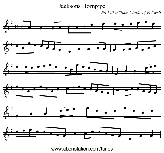 Jacksons Hornpipe - staff notation