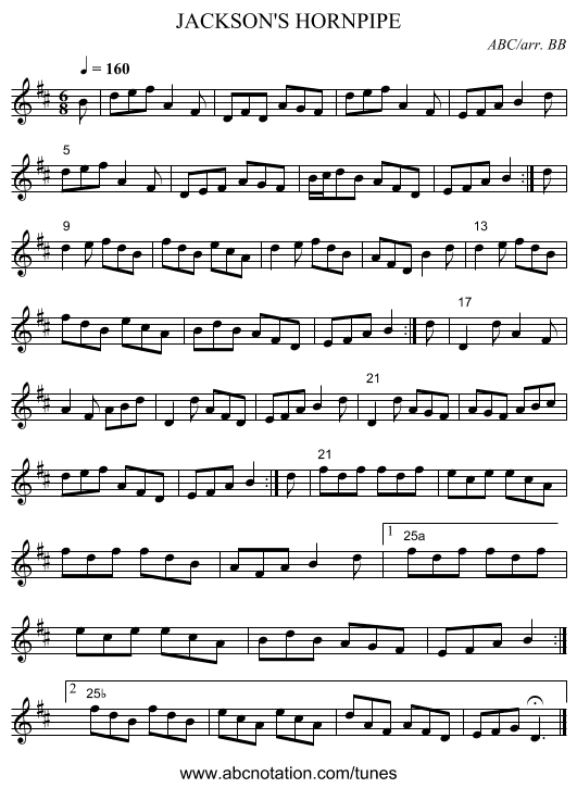 JACKSON'S HORNPIPE - staff notation
