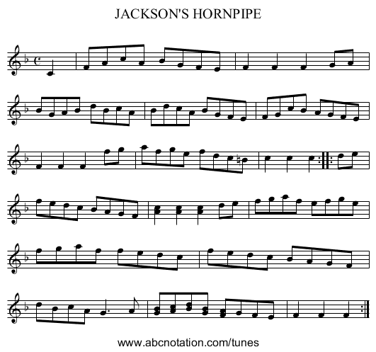 JACKSON'S HORNPIPE - staff notation