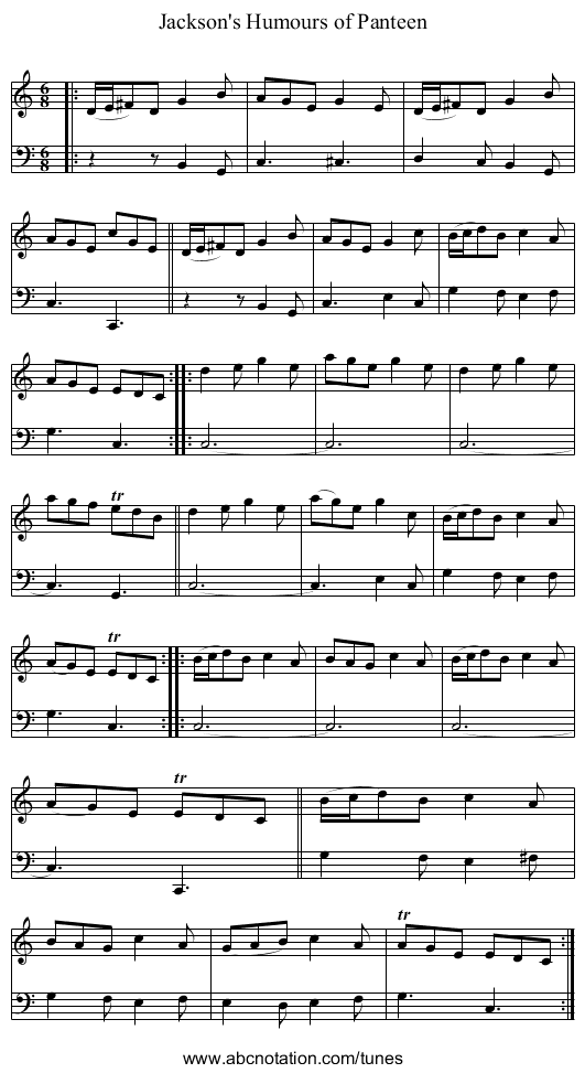 Jackson's Humours of Panteen - staff notation