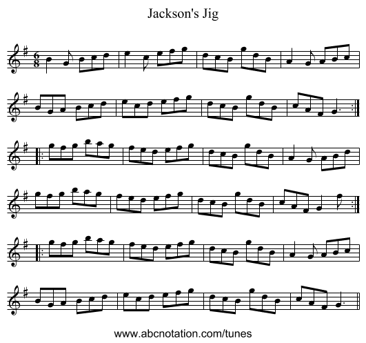 Jackson's Jig - staff notation