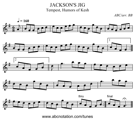 JACKSON'S JIG - staff notation