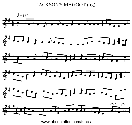 JACKSON'S MAGGOT (jig) - staff notation