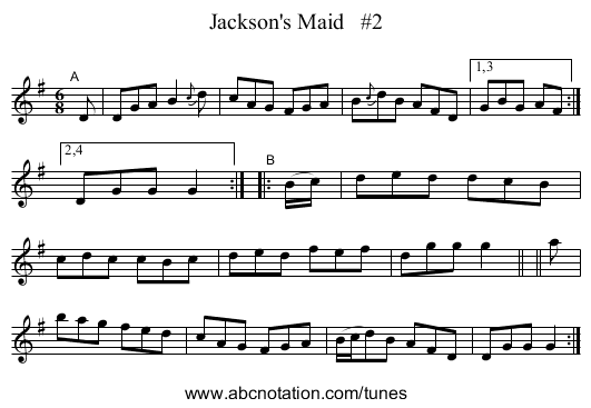 Jackson's Maid   #2 - staff notation