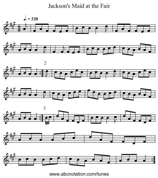 Jackson's Maid at the Fair - staff notation