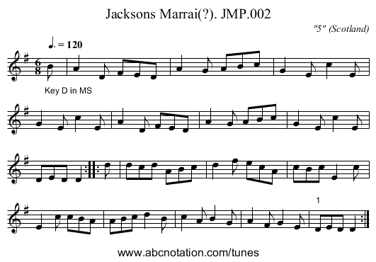 Jacksons Marrai(?). JMP.002 - staff notation