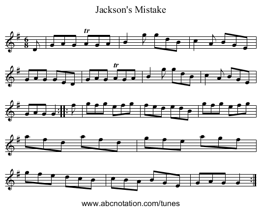 Jackson's Mistake - staff notation