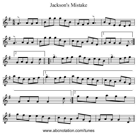 Jackson's Mistake - staff notation