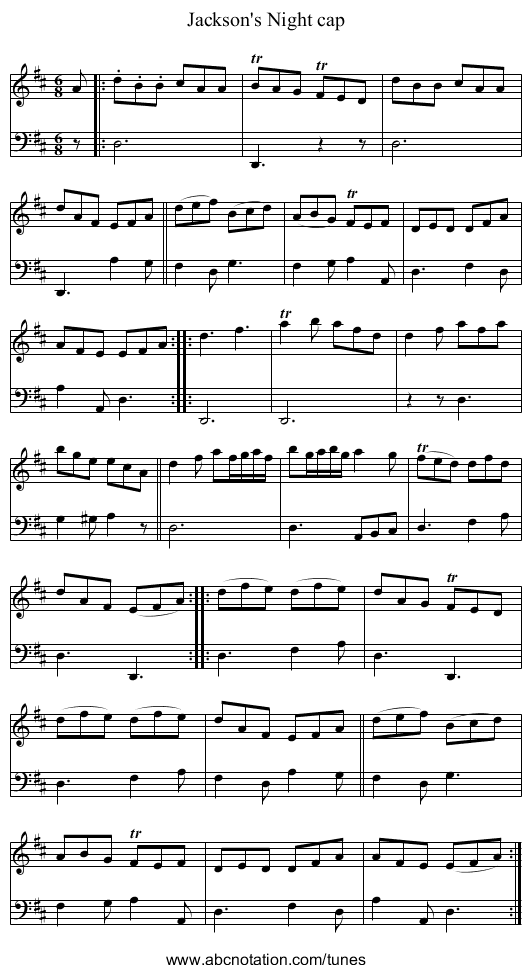 Jackson's Night cap - staff notation
